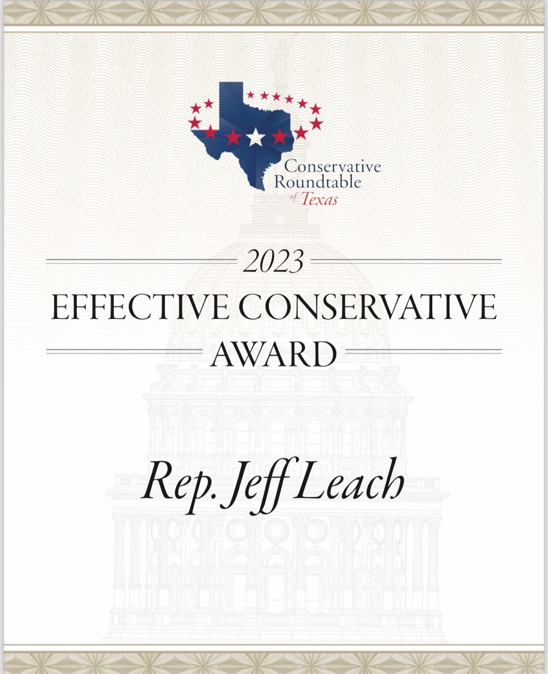 Jeff Leach Earns the Effective Conservative Award!